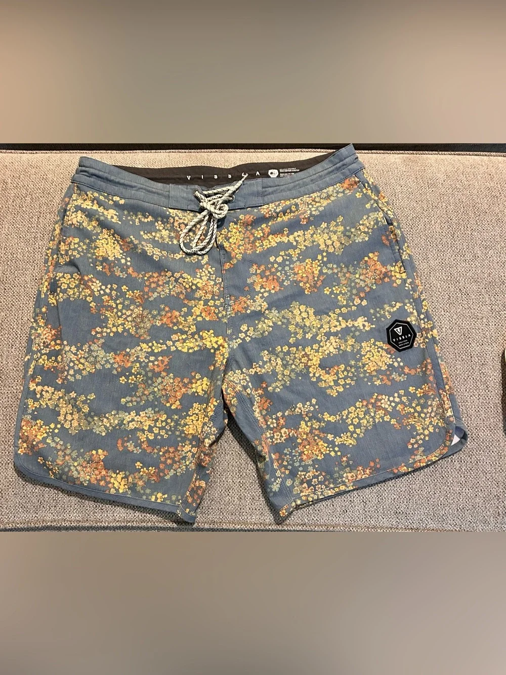 VISSLA Blue Floral Print Swim Trunks
